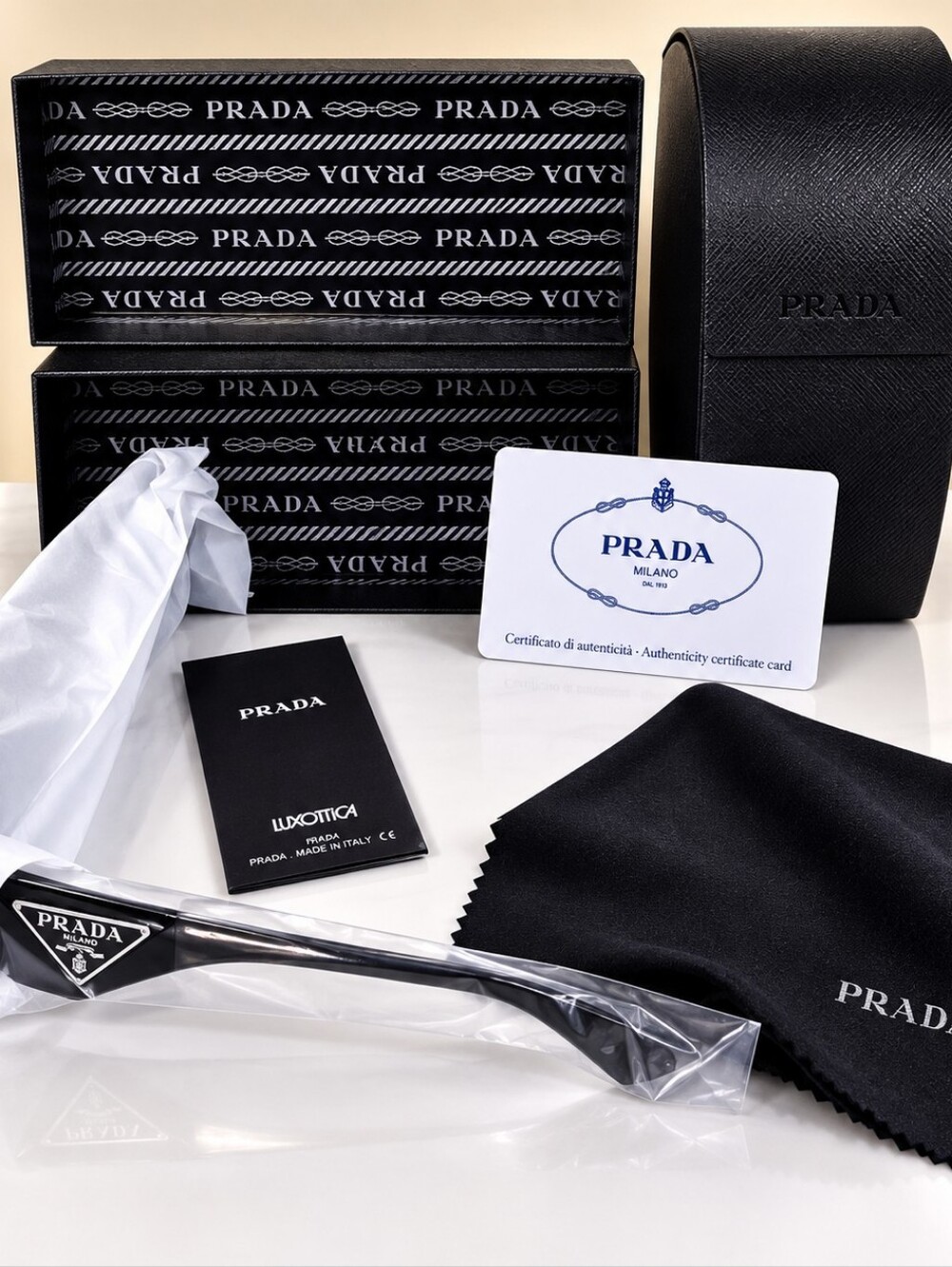 Prada Men’s Black Sunglasses with Black Case and Accessories